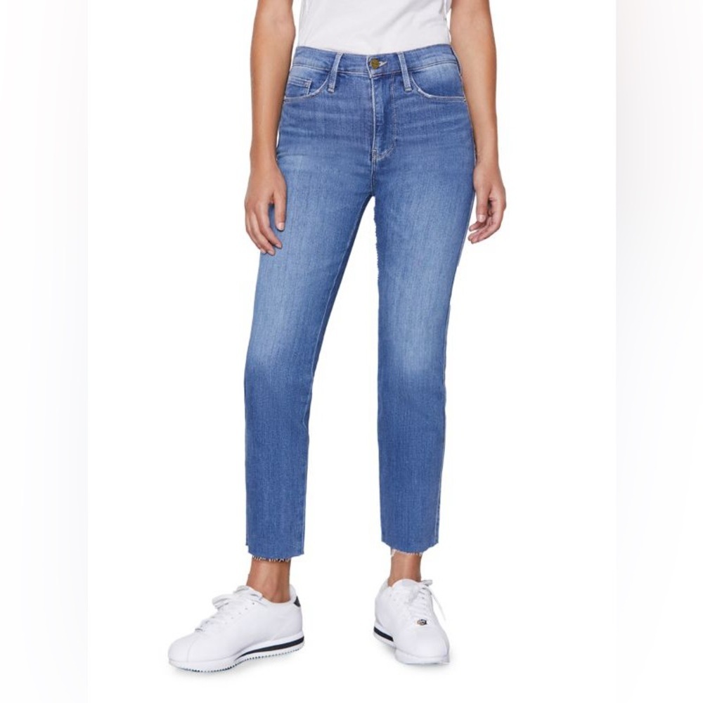 Frame Denim Le Sylvie Kirah Wash Cropped High Rise Raw Hem Jeans Size 24